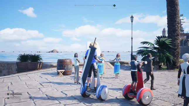 Cloud rides around on a blue Segway.