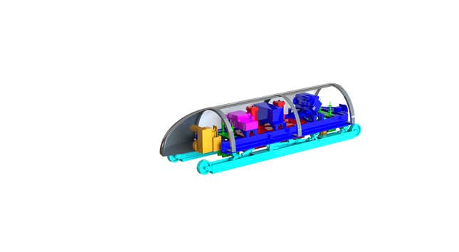 This rendering shows the MIT Hyperloop, and all the moving parts that can make it work.