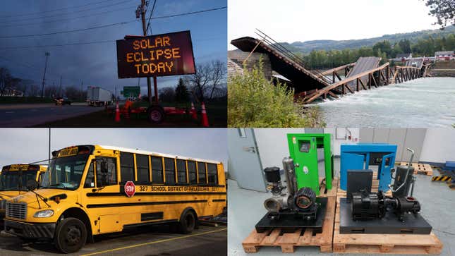 Image de l'article intitulé Des ponts brisés, l’héritage durable du bus scolaire et une éclipse solaire dans le tour d’horizon de cette semaine au-delà des voitures