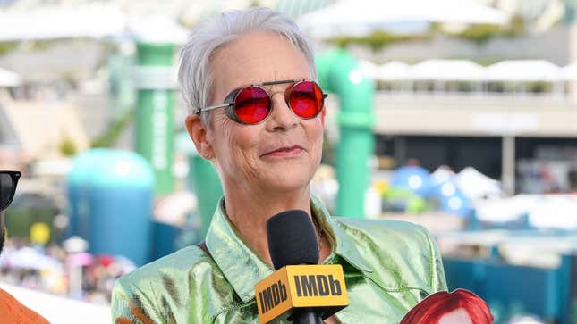 Jamie Lee Curtis speaking to IMDb at San Diego Comic-Con while doing press for the Borderlands film.