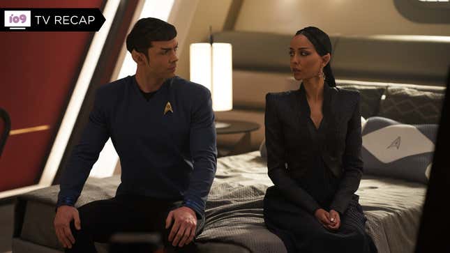 Ethan Peck and Gia Sandhu as Spock and T'Pring in Star Trek: Strange New Worlds.