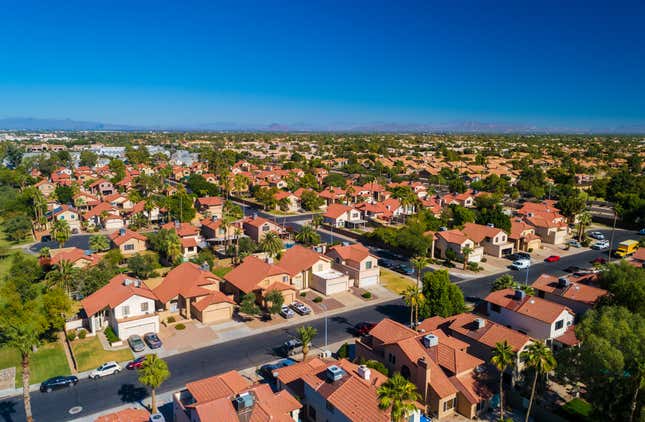 Vue aérienne d’un quartier de Phoenix, Arizona.