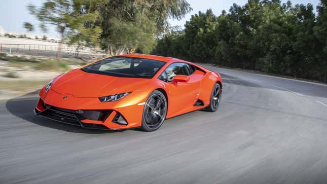 An orange Lamborghini Huracan supercar