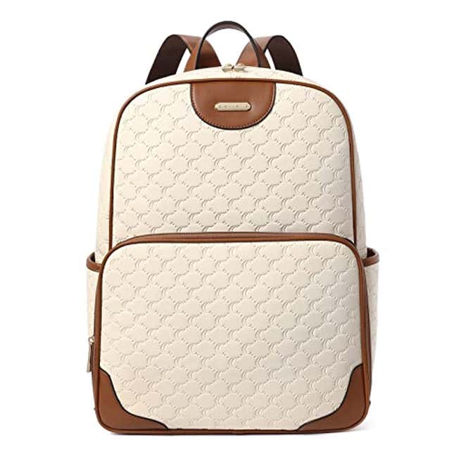 Image for article titled CLUCI Womens Laptop Backpack Leather 15.6 Inch Computer Backpack Large Travel Daypack Business Vintage Bag Embossed Off-white with Brown, Now 54% Off