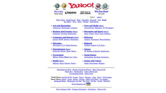 A photo of the original Yahoo homepage