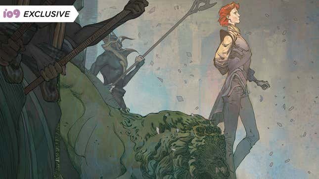 A crop of the cover of Dune: House Atreides #10 by Boom Studios featuring a stately man being protected by a warrior behind him.