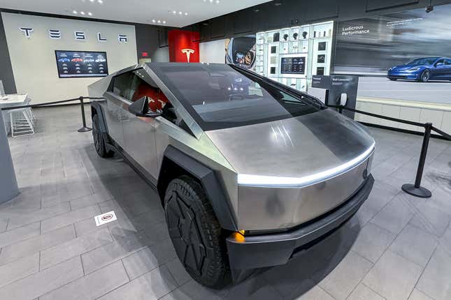 A Tesla Cybertruck at a Tesla store in San Jose, California, US, on Tuesday, Nov. 28, 2023