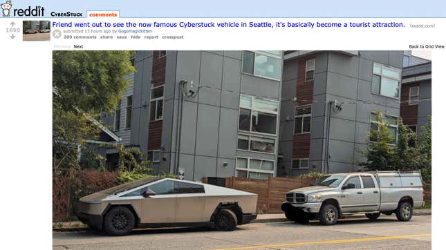 Image for article titled Somehow an abandoned Tesla Cybertruck became a tourist destination