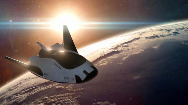 Artistic conception of Sierra Space’s upcoming Dream Chaser spaceplane. 