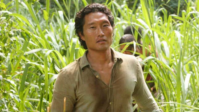 Daniel Dae Kim standing in a field and looking sweaty as his character in Lost.