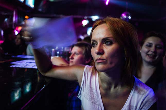 Lyudmila at a nightclub (Saint Petersburg, May 2013).
