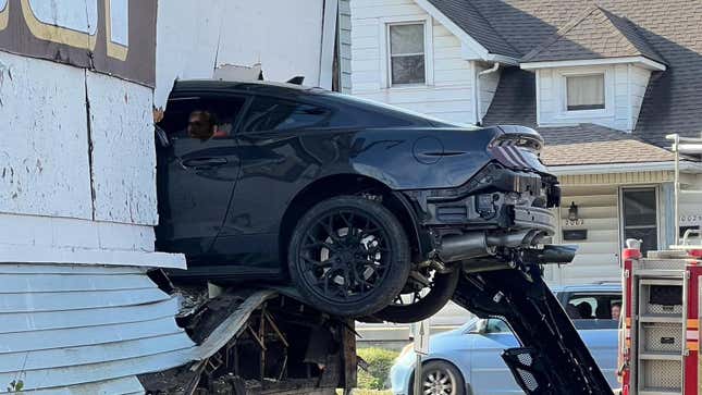Image for article titled Mustang Driver Manages To Launch Himself Directly Into A House