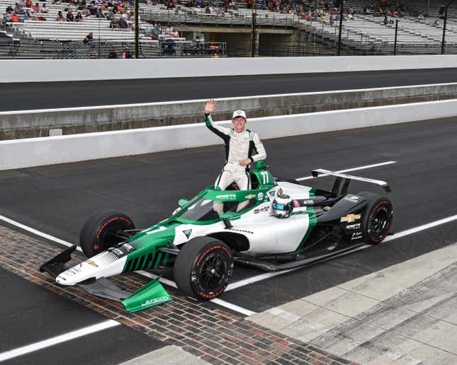 Callum Ilott in his No. 77 Juncos Racing Chevrolet after qualifying for the 2022 Indy 500