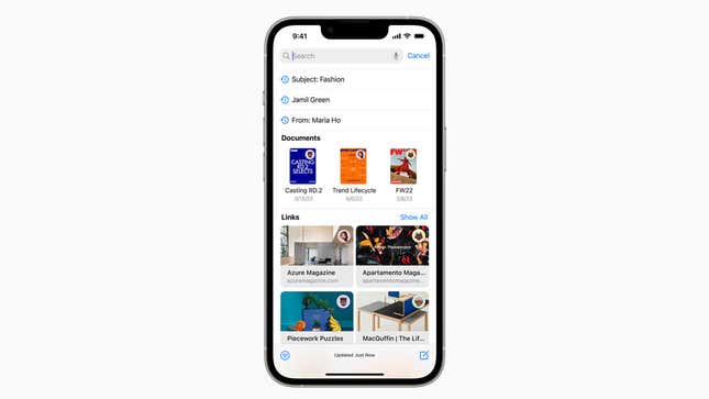 A photo of Apple Mail's new search function on iOS 16