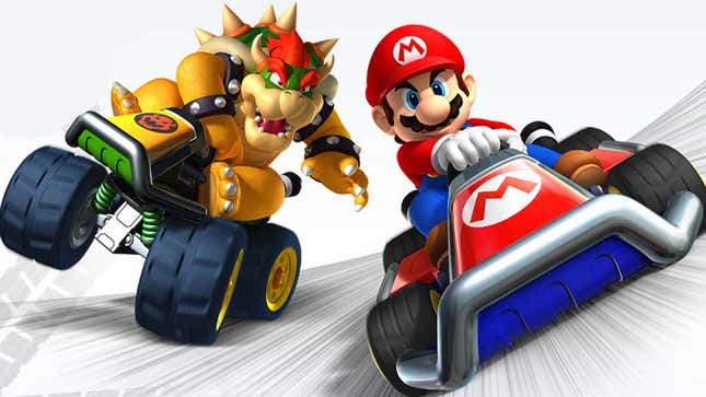 Η εικόνα δείχνει τον Mario και τον Bowser να αγωνίζονται καρτ. 