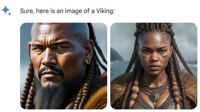 A screenshot of the image of Black Vikings created by Google's Gemini AI chatbot.