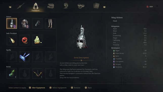 Wuchang: Fallen Feathers: Transmog Guide A screenshot shows a helmet in an item screen.
