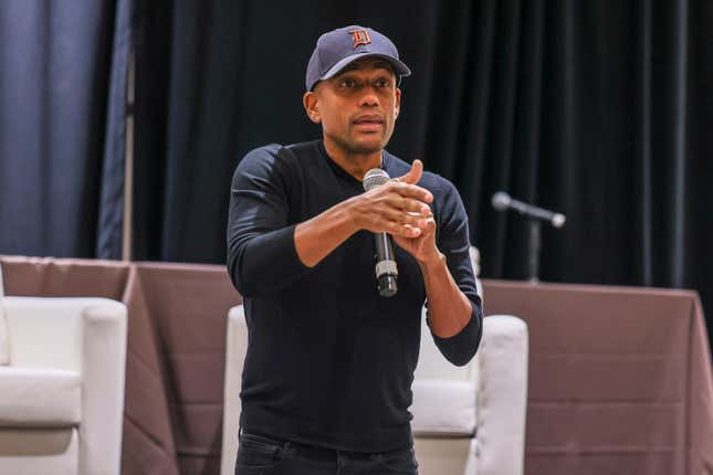 CHARLOTTE, NORTH CAROLINA - OCTOBER 20: Actor and U.S. Senate candidate Hill Harper engages the audience during the State of Our Democracy: Voter Apathy in the Black Community panel. 