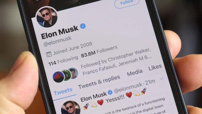An image of Elon Musk's Twitter profile. The tweet reading "Yesss!!!" by Musk is shown.