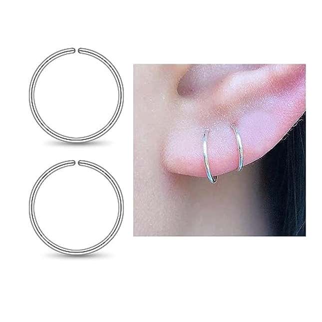 7mm Small Sterling Silver Cartilage Nose Hoop Earrings for Women, Now ...