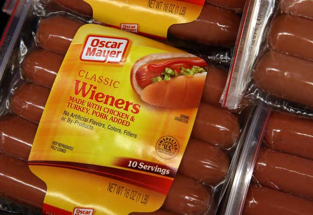 Packages of Oscar Mayer Classic wieners are displayed at Scotty’s Market in San Rafael, California.