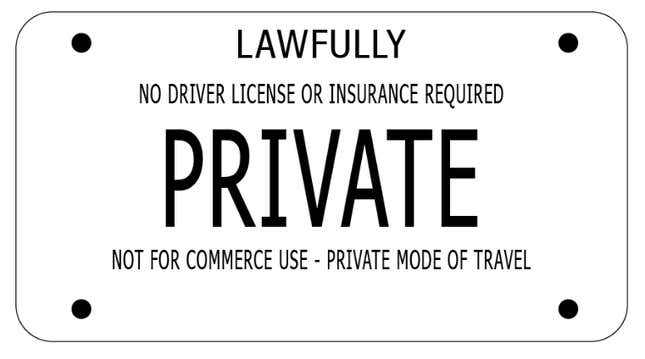 A fake license place used by so-called "sovereign citizens"