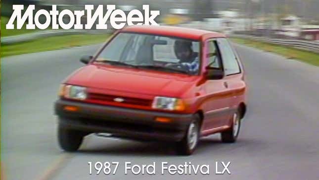 A screenshot showing a red Ford Festiva doing a slalom course