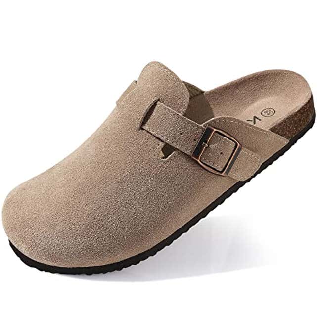 Image for article titled KIDMI Women&#39;s Suede Clogs Leather Mules Cork Footbed Sandals Potato Shoes with Arch Support Taupe 39 (Size 7.5-8), Now 20% Off