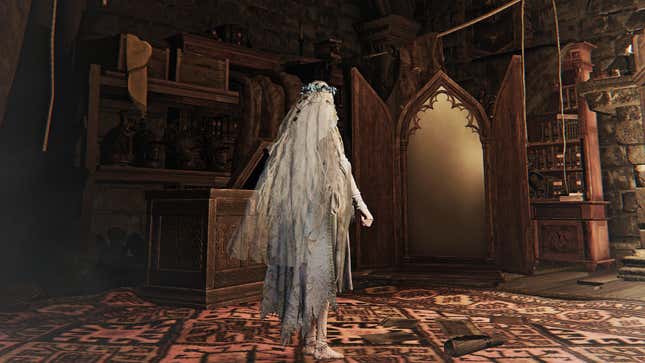 A character looks in a mirror.