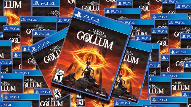 An image shows a ton of Gollum on PS4 boxes. 