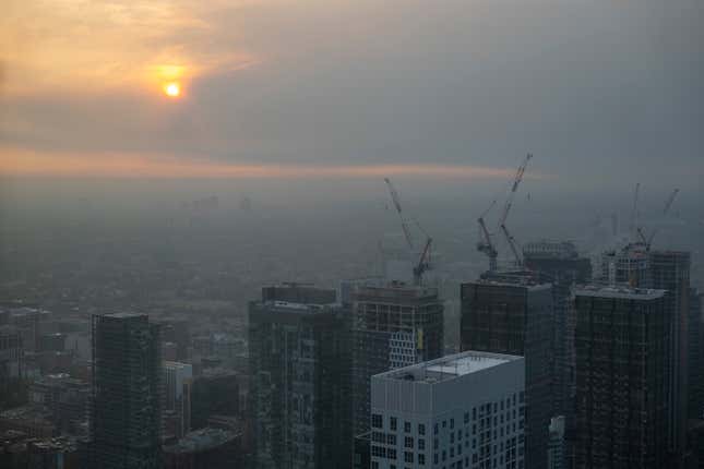 Smoke from wildfires in the provinces of Quebec and Nova Scotia is seen in Toronto, Canada.