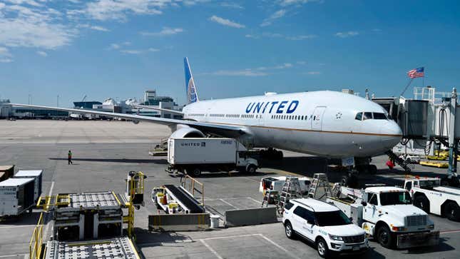 A Boeing 777/200 of United Airlines is seen at the gate at Denver International Airport (DIA) on July 30, 2020, in Denver, Colorado. 