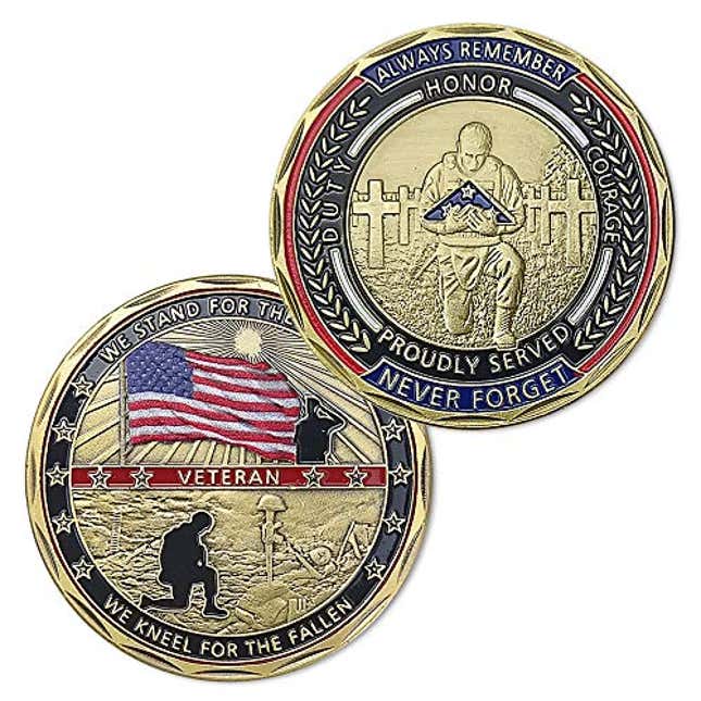 Image for article titled Military Veteran Challenge Coin United States We Stand for The Flag We Kneel for The Fallen, Now 22% Off