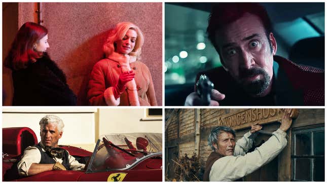 Clockwise from top left: Eileen (Neon), Sympathy For The Devil (RLJE Films), The Promised Land (Magnolia Pictures), Ferrari (Neon)