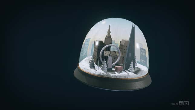 A snow globe shows the city of London.
