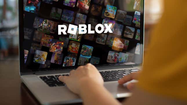 A child using Roblox on a laptop.