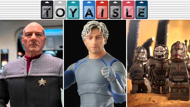 New toys of Star Trek's Captain Picard, Marvel's Quicksilver, and Star Wars: The Bad Batch