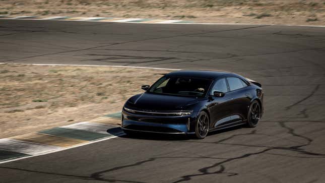 A Lucid Air Sapphire laps the road course at Sonoma Raceway