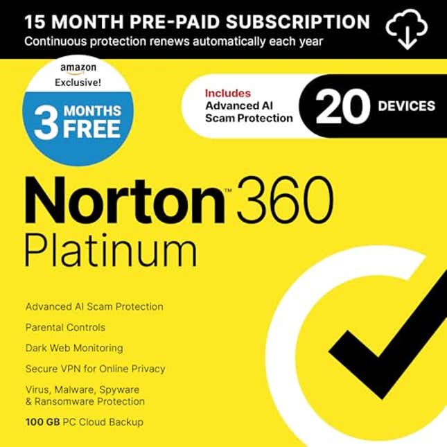 Image for article titled Norton 360 Platinum 2025, Now 69% Off