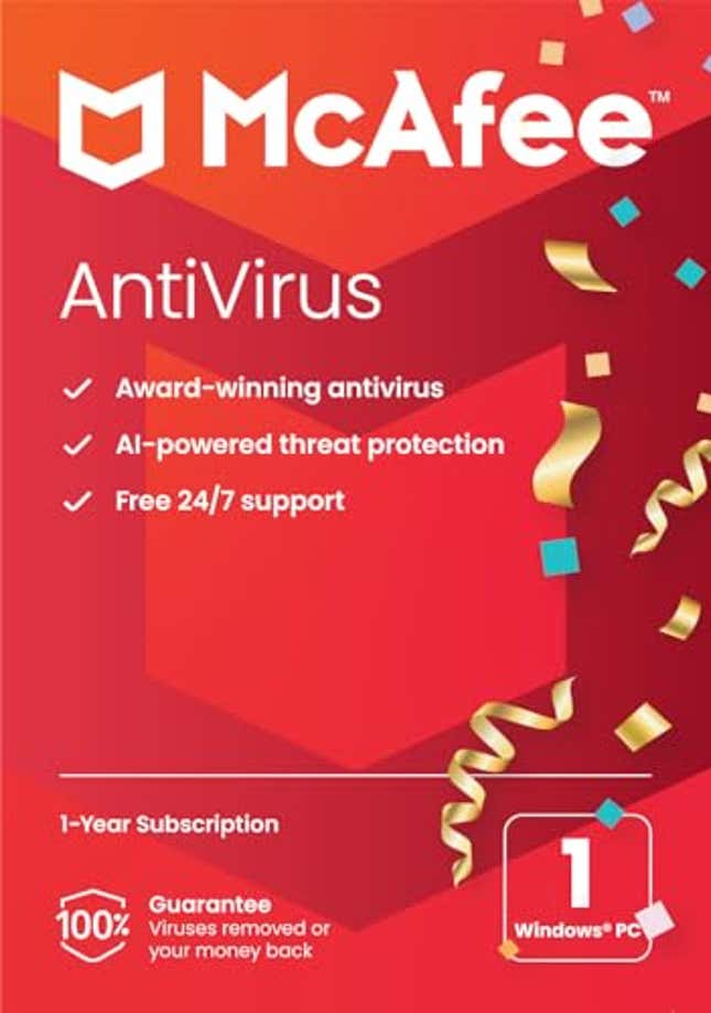 Image for article titled McAfee AntiVirus Protection 2024 | 1 PC (Windows)| Cybersecurity software includes Antivirus Protection, Now 80.02% Off