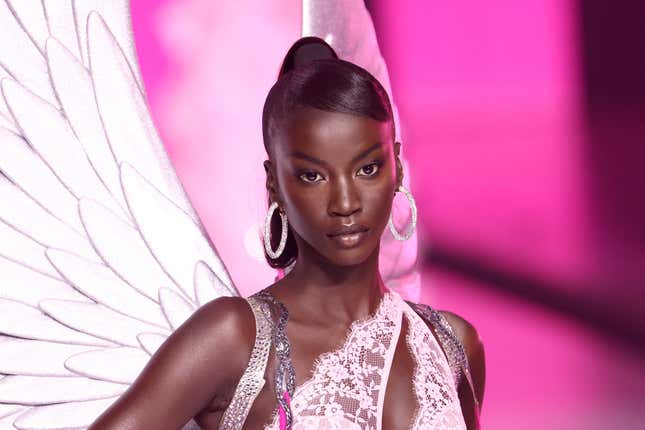 NEW YORK, NEW YORK - OCTOBER 15: Anok Yai walks the runway for the Victoria’s Secret Fashion Show 2024 on October 15, 2024 in New York City. 