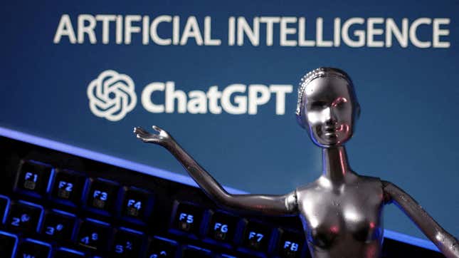  ChatGPT logo and AI Artificial Intelligence words are seen in this illustration taken, May 4, 2023.