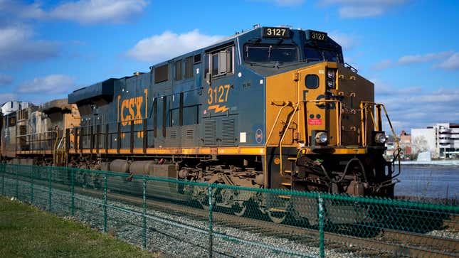 FILE - A CSX freight train sits on a siding in downtown Pittsburgh, Nov. 19, 2022. CSX reports their earnings on Wednesday, April 17, 2024. (AP Photo/Gene J. Puskar, File)