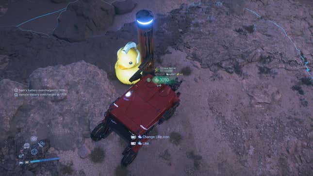 A vehicle stops to charge its battery.