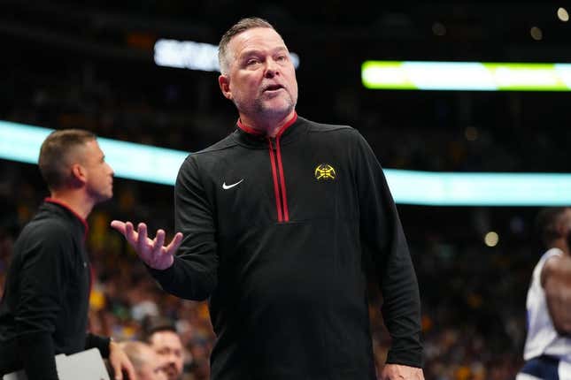 Nov 3, 2023; Denver, Colorado, USA; Denver Nuggets head coach Michael Malone during the second half against the Dallas Mavericks at Ball Arena.