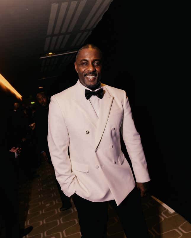 Idris Elba backstage during the EE BAFTA Film Awards 2024 at The Royal Festival Hall on February 18, 2024 in London, England. 