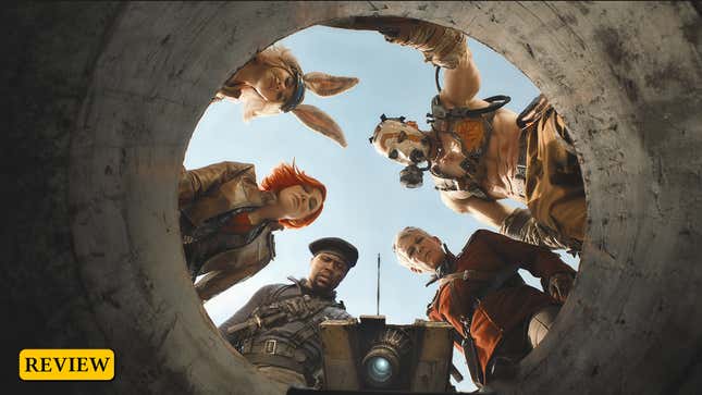 The cast of Borderlands looks down a hole.