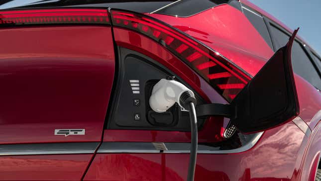 Close-up image of a Kia EV6 charging