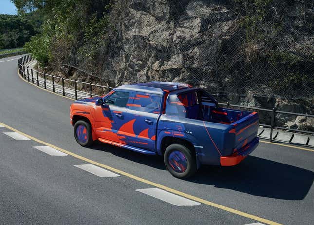 BYD showed off pictures of its new electric pickup truck during a road test. The vehicle is expected to launch later in 2024.