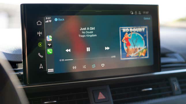 an infotainment screen showing the song Just a Girl by No Doubt